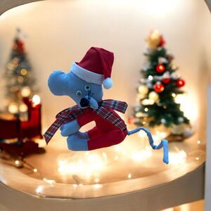 Vintage 1980s plush candy cane mouse Christmas wall hanging decor Missing Cane